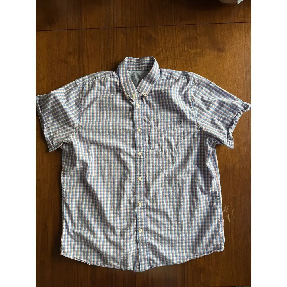 Banana Republic Men's Stretch Poplin Slim Fit Pink/Blue SS Button Down - Size XL